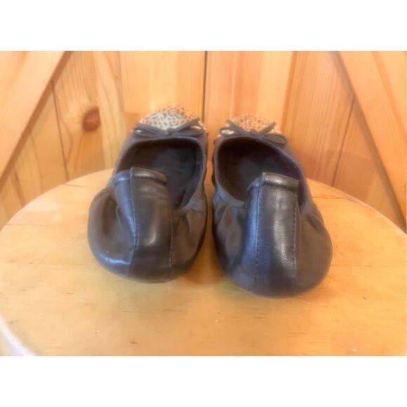 Vera Wang Svannika Black Leather/Textile with Gold Accent Toe Ballet Flats 8.5M - Picture 4 of 7